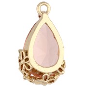 Pendentif goutte en verre facetté avec fleurs 16x9 mm - Doré - Rose Saumon x1