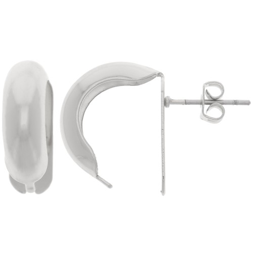 Clous d'oreilles bombés - créoles à plier 17x6 mm - Rhodié x2