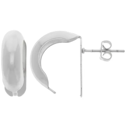 Clous d'oreilles bombés - créoles à plier 17x6 mm - Rhodié x2