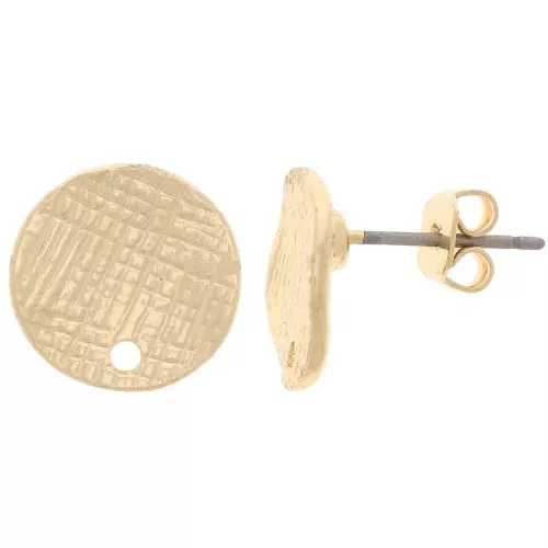 Clous d'oreilles disques ondulés avec un trou 12 mm effet strié - Doré x2