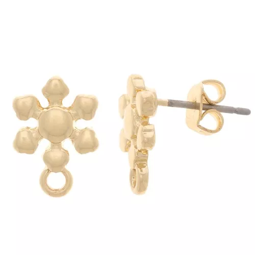 Clous d'oreilles fleurs 9.5 mm avec anneau fermé - Doré x2