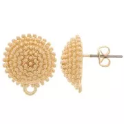 Clous d'oreilles demi-boules texturés 14 mm avec anneau fermé - Doré x2