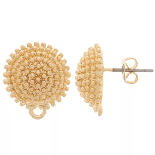 Clous d'oreilles demi-boules texturés 14 mm avec anneau fermé - Doré x2