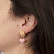 Clous d'oreilles demi-boules texturés 14 mm avec anneau fermé - Doré x2