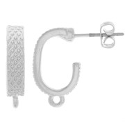 Clous d'oreilles design texturés 17x4 mm avec anneau fermé - Argenté x2|raw }}