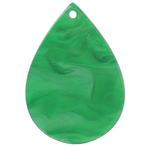 Pendentif goutte 31x22 mm en acétate - Vert marbré nacré x1