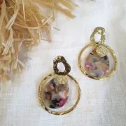 Pendentif goutte 31x22 mm - Vert marbré nacré x1