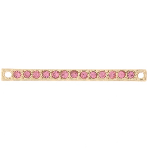 Intercalaire barre 30x2 mm avec strass - Doré - Rose x1