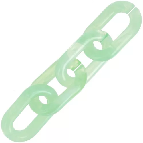 Maillon ovale en acrylique transparent 39x23 mm - Marbré Mint - Blanc x1