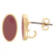 Clous d'oreilles ovales 12x7 mm avec résine époxy - Doré - Vieux rose x2