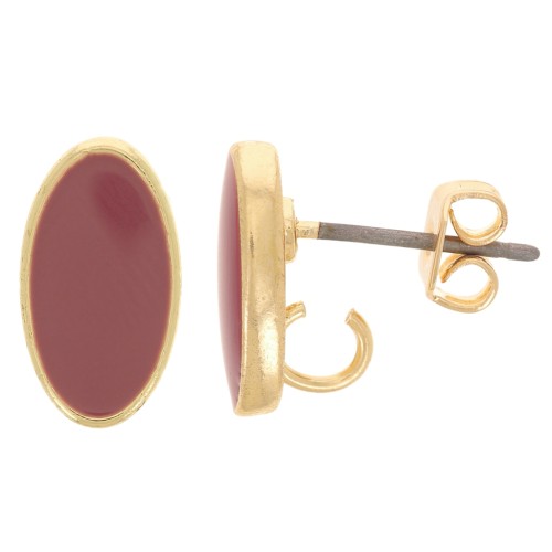 Clous d'oreilles ovales 12x7 mm avec résine époxy - Doré - Vieux rose x2