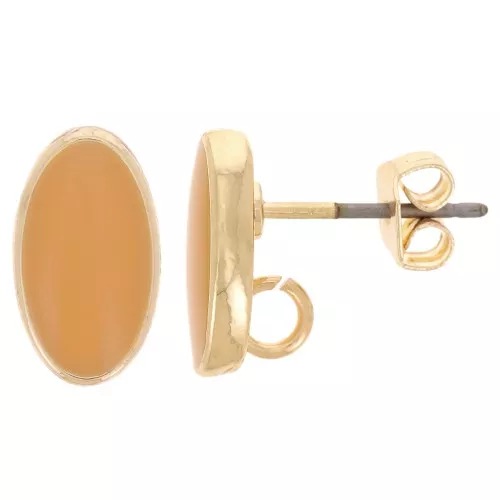Clous d'oreilles ovales 12x7 mm avec résine époxy - Doré - Ocre x2