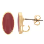 Clous d'oreilles ovales 12x7 mm avec résine époxy - Doré - Brique x2