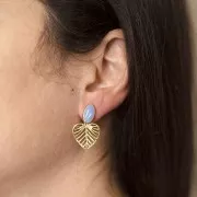 Clous d'oreilles ovales 12x7 mm avec résine époxy - Doré - Brique x2