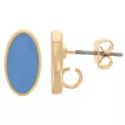 Clous d'oreilles ovales 12x7 mm avec résine époxy - Doré - Bleu x2