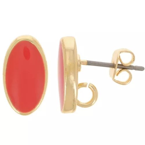 Clous d'oreilles ovales 12x7 mm avec résine époxy - Doré - Rouge clair x2
