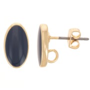 Clous d'oreilles ovales 12x7 mm avec résine époxy - Doré - Bleu nuit x2|raw }}