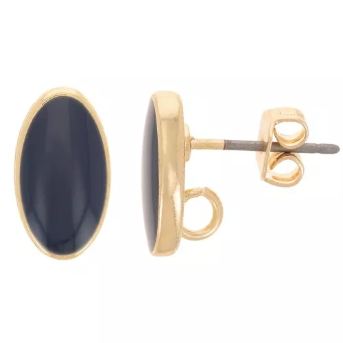 Clous d'oreilles ovales 12x7 mm avec résine époxy - Doré - Bleu nuit x2