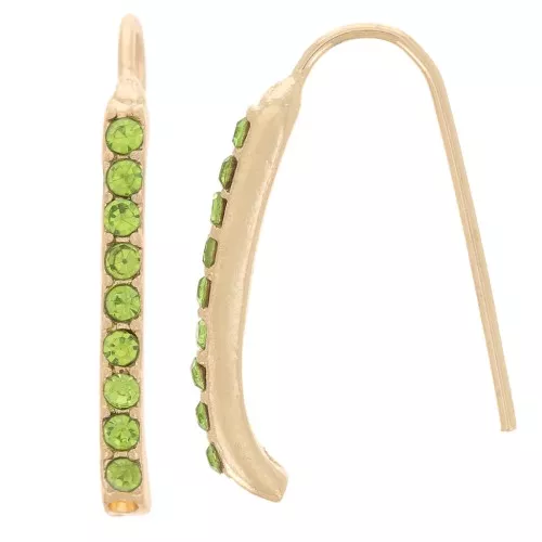 Crochets d'oreilles avec strass 22x2 mm avec un trou - Doré - Vert clair x2