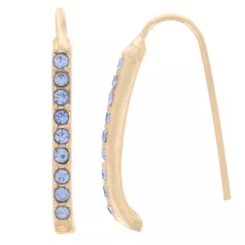 Crochets d'oreilles avec strass 22x2 mm avec un trou - Doré - Bleu clair x2