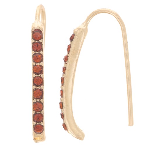 Crochets d'oreilles avec strass 22x2 mm avec un trou - Doré - Cognac x2
