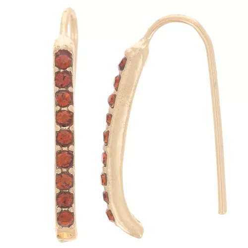 Crochets d'oreilles avec strass 22x2 mm avec un trou - Doré - Cognac x2