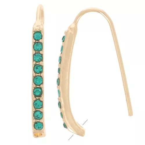 Crochets d'oreilles avec strass 22x2 mm avec un trou - Doré - Bleu pétrole x2