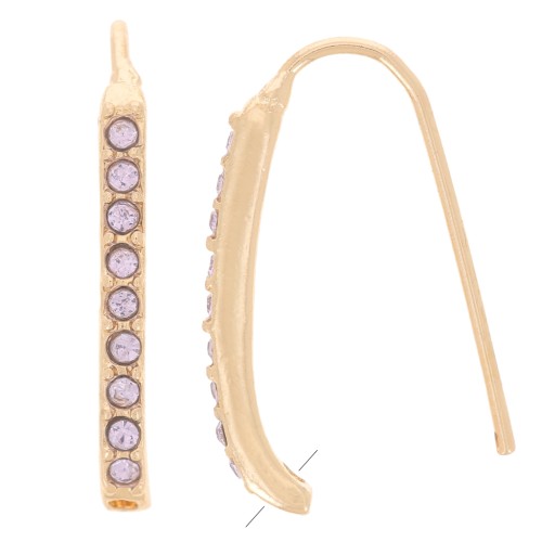 Crochets d'oreilles avec strass 22x2 mm avec un trou - Doré - Lilas x2