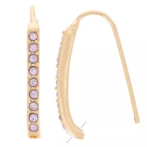 Crochets d'oreilles avec strass 22x2 mm avec un trou - Doré - Lilas x2