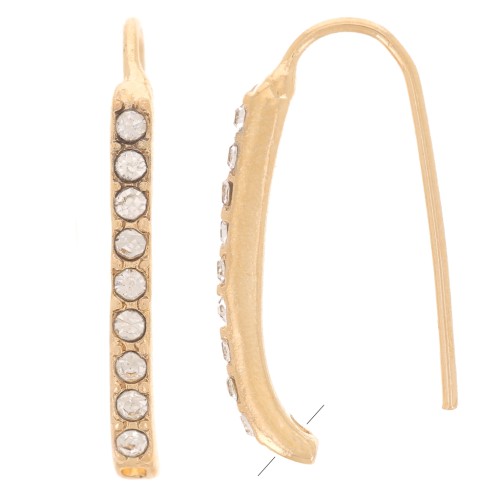 Crochets d'oreilles avec strass 22x2 mm avec un trou - Doré - Crystal x2