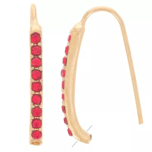 Crochets d'oreilles avec strass 22x2 mm avec un trou - Doré - Rouge x2