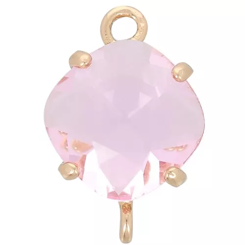 Intercalaire losange en verre facetté 16x11 mm - Doré - Rose clair x1