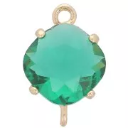 Intercalaire losange en verre facetté 16x11 mm - Doré - Vert foncé x1