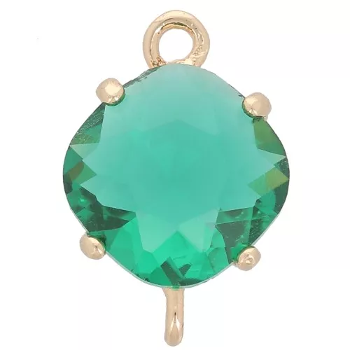 Intercalaire losange en verre facetté 16x11 mm - Doré - Vert foncé x1