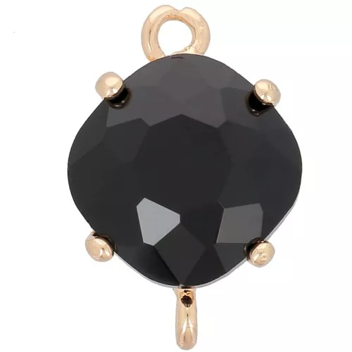 Intercalaire losange en verre facetté 16x11 mm - Doré - Noir x1