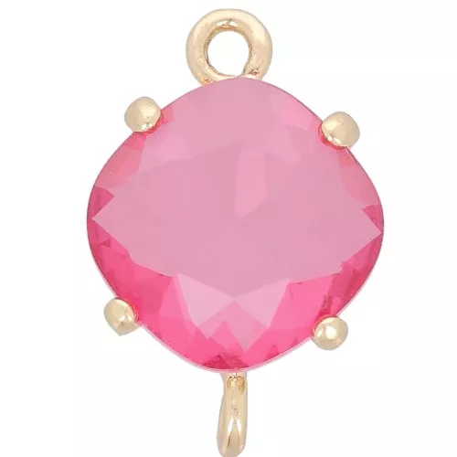 Intercalaire losange en verre facetté 16x11 mm - Doré - Framboise x1