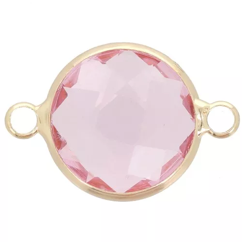 Intercalaire rond en verre facetté 15 mm - Doré - Rose clair x1