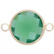 Intercalaire rond en verre facetté 15 mm - Doré - Vert foncé x1