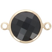 Intercalaire rond en verre facetté 15 mm - Doré - Noir x1