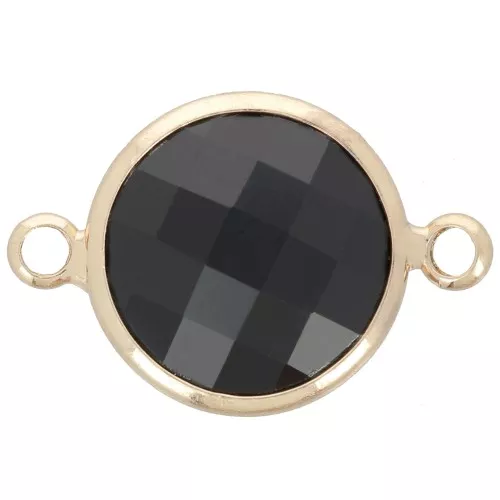 Intercalaire rond en verre facetté 15 mm - Doré - Noir x1