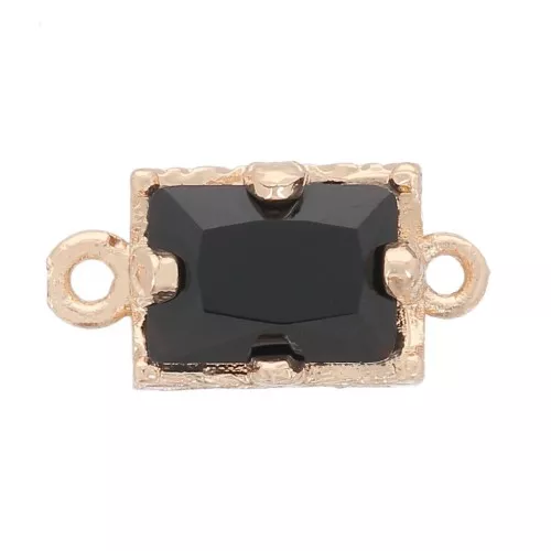 Intercalaire rectangle en verre facetté 12x6 mm - Doré - Noir x1