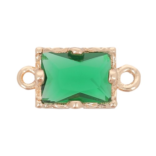Intercalaire rectangle en verre facetté 12x6 mm - Doré - Vert emeraude x1