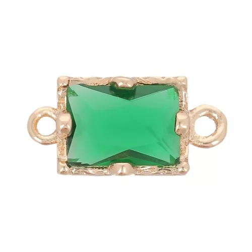 Intercalaire rectangle en verre facetté 12x6 mm - Doré - Vert emeraude x1