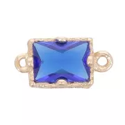 Intercalaire rectangle en verre facetté 12x6 mm - Doré - Bleu royal x1