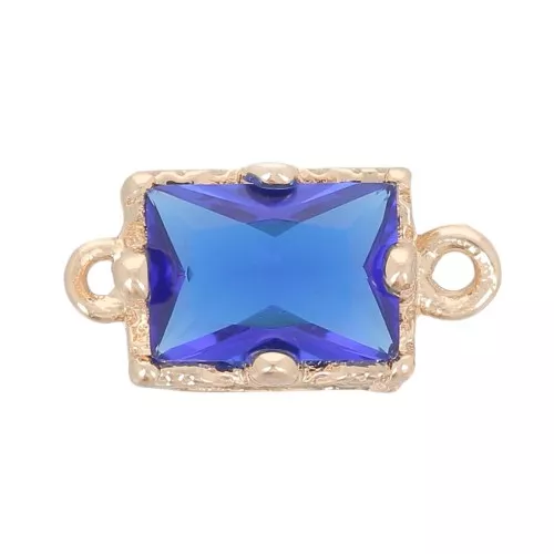 Intercalaire rectangle en verre facetté 12x6 mm - Doré - Bleu royal x1