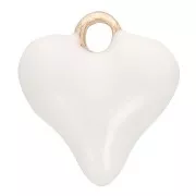 Breloque coeur 13x12 mm avec résine époxy - Doré - Blanc x1