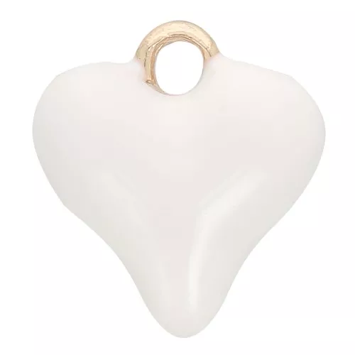 Breloque coeur 13x12 mm avec résine époxy - Doré - Blanc x1