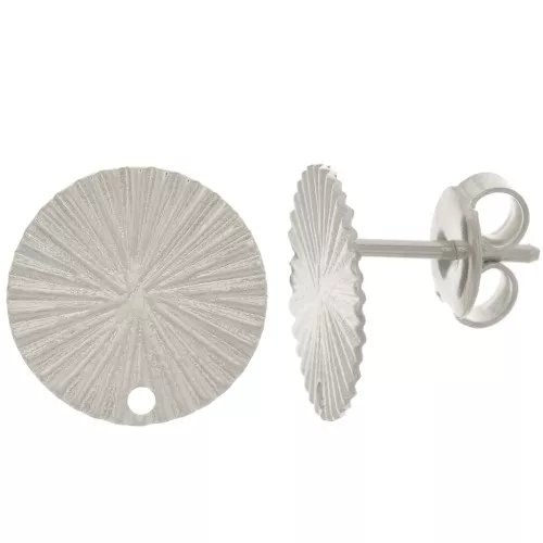 Clous d'oreilles rond 12 mm effet plissé - Rhodié x2