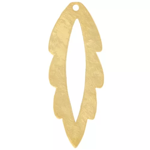 Pendentif feuille évidé martelé 35x13 mm - Doré à l'or fin x1