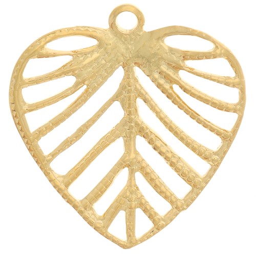 Pendentif coeur ajouré texturé 17.5x16.5 mm - Doré à l'or fin x1